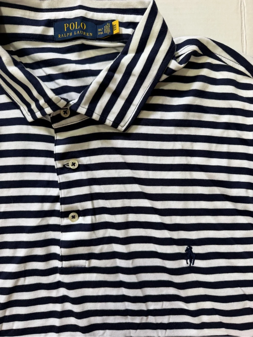 Polo Ralph Lauren Polo Shirt Blue White Striped Pony Short Sleeve Mens Size 3XLT